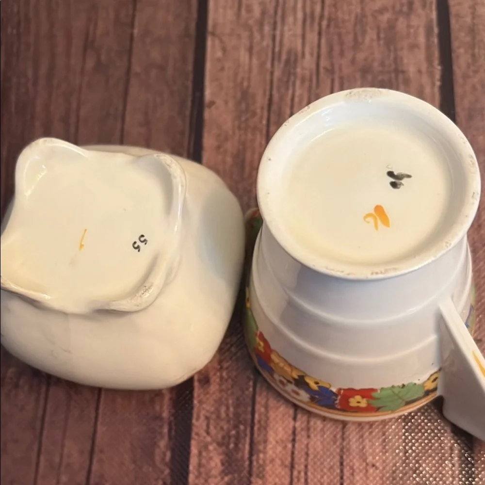 Vintage Art Deco Floral Cream and Sugar Set